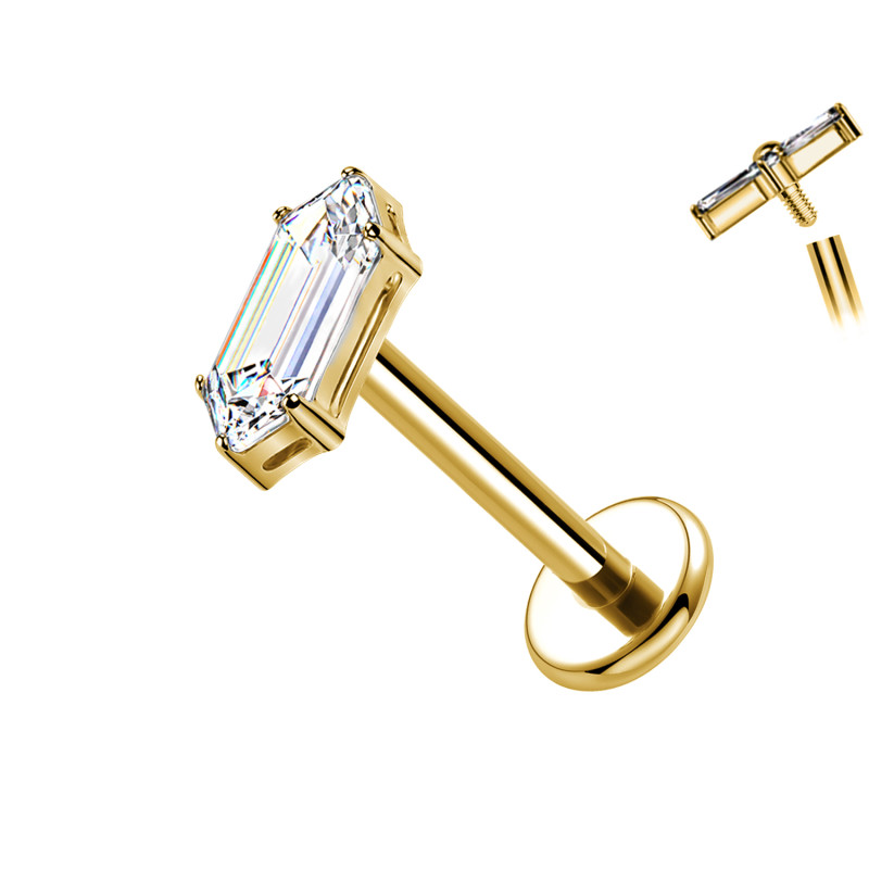Piercing Labret in Titanio con Cristallo Rettangolare