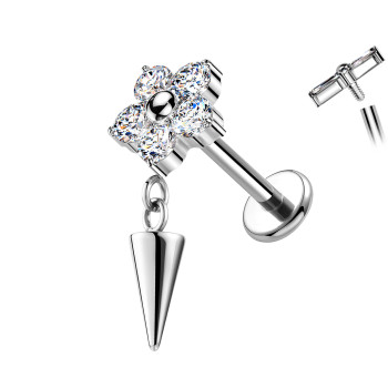 Piercing Titanio Con Fiore Di Cristalli Pendente Forma Di Cono