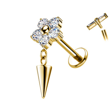 Piercing Titanio Con Fiore Di Cristalli Pendente Forma Di Cono