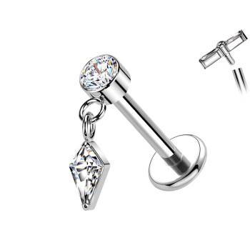 Piercing Labret in Titanio con Cristallo a Forma di Diamante