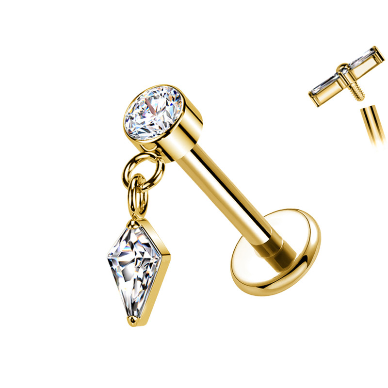 Piercing Labret in Titanio con Cristallo a Forma di Diamante