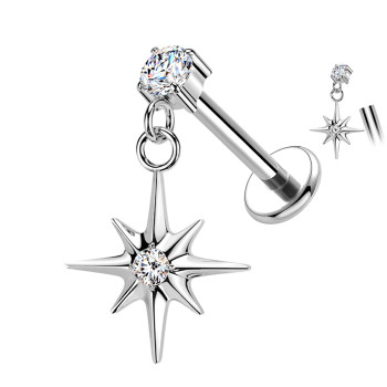 Piercing Labret in Titanio con Cristallo a Forma di Stella