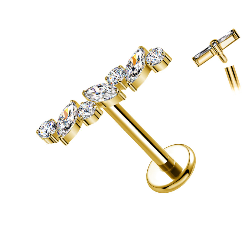 Piercing Labret in Titanio a Forma Lineare con Cristalli