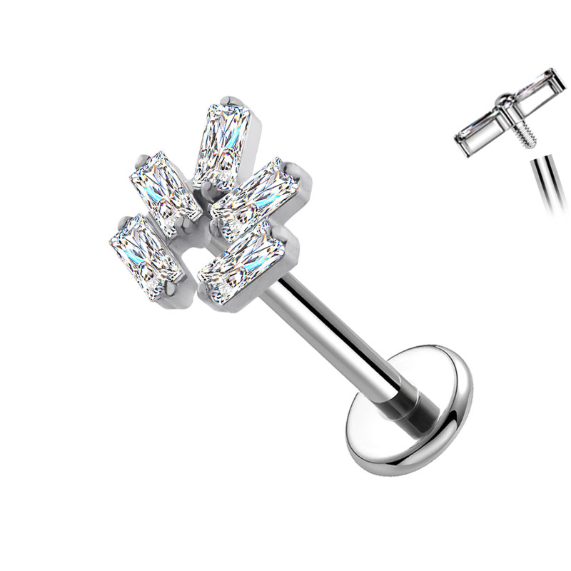 Piercing Labret in Titanio a Forma Astratta con Cristalli