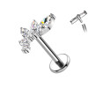 Piercing Labret in Titanio a Forma di Foglia con Cristalli