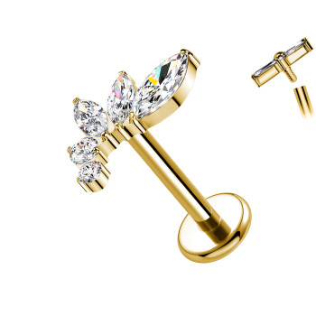 Piercing Labret in Titanio a Forma di Foglia con Cristalli