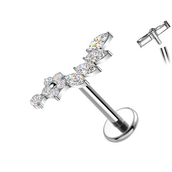 Piercing Labret in Titanio a Forma di Fiore con Cristalli