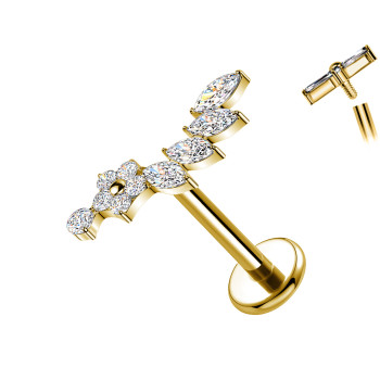 Piercing Labret in Titanio a Forma di Fiore con Cristalli