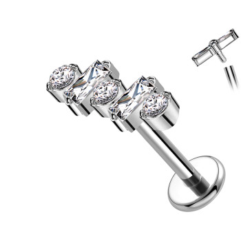 Piercing in Titanio a Forma Lineare con Cristalli Alternati