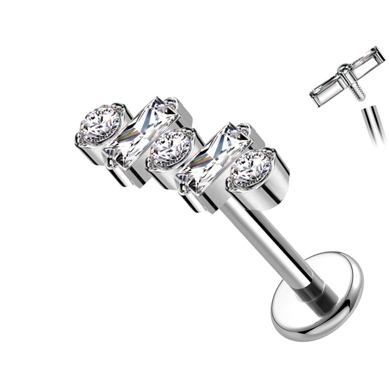 Piercing in Titanio a Forma Lineare con Cristalli Alternati
