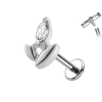 Piercing Labret in Titanio a Forma di Goccia con Cristallo