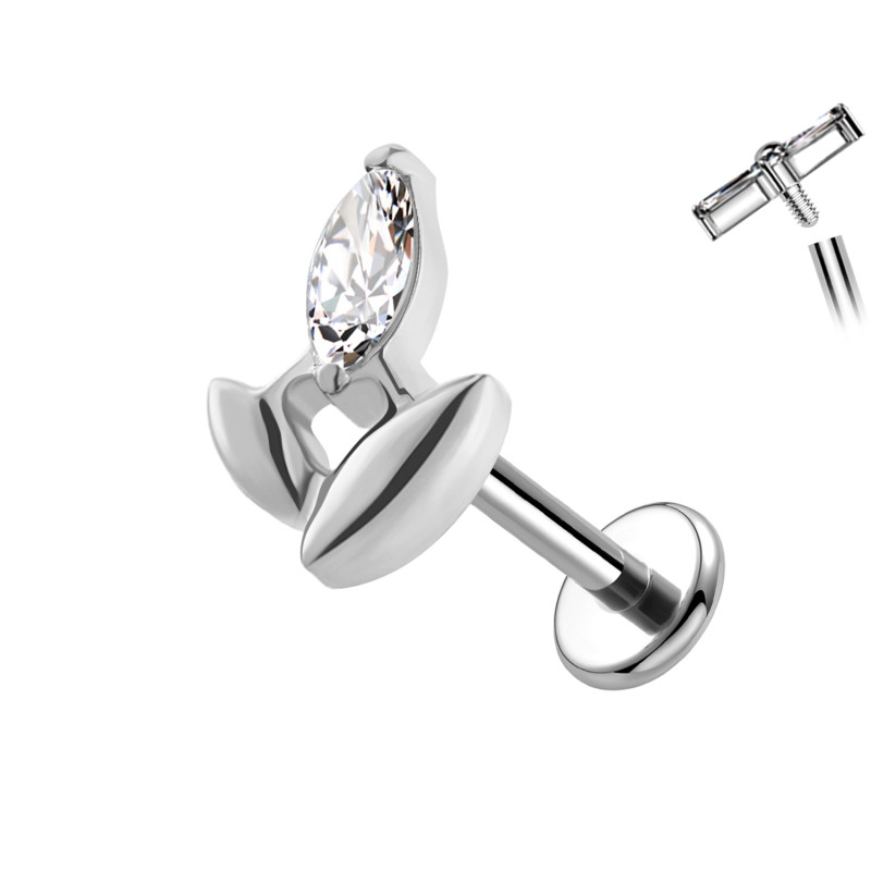 Piercing Labret in Titanio a Forma di Goccia con Cristallo