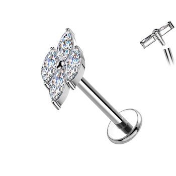 Piercing Labret in Titanio a Forma di Fiore con Quattro Petali