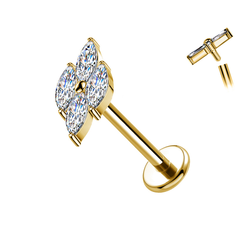 Four-Petal Flower Shape Titanium Labret Piercing