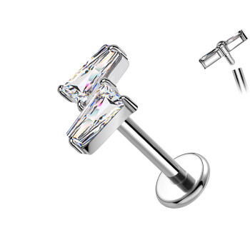 Piercing in Titanio a Doppia Barra con Cristalli Rettangolari