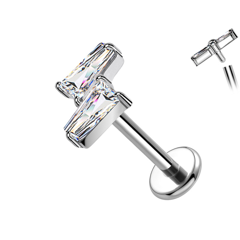 Piercing in Titanio a Doppia Barra con Cristalli Rettangolari