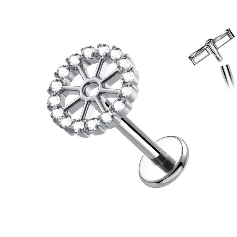 Piercing Labret in Titanio a Forma di Cerchio con Cristalli