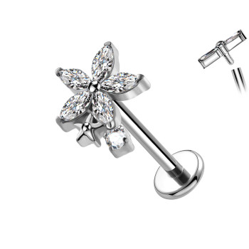 Piercing in Titanio a Forma di Fiore e Stella con Cristalli