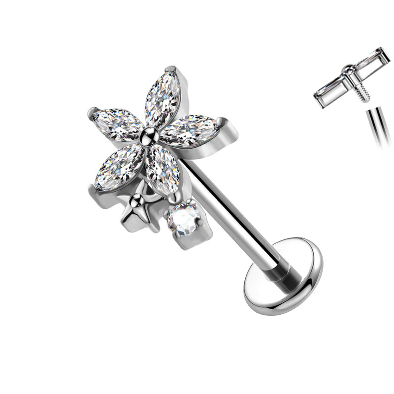 Titanium Flower and Star Piercing with Crystals