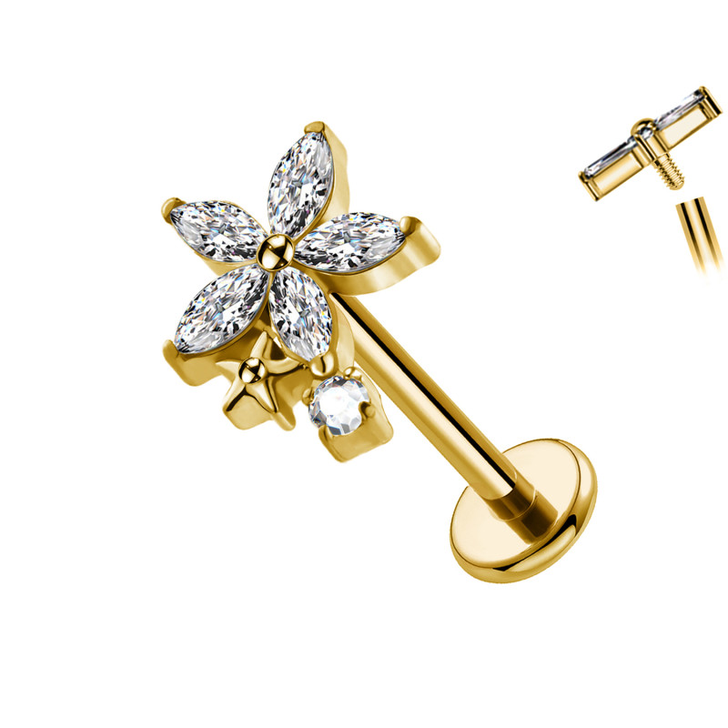 Titanium Flower and Star Piercing with Crystals