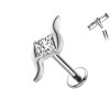 Piercing Labret in Titanio a Forma Curva con Cristallo Quadrato