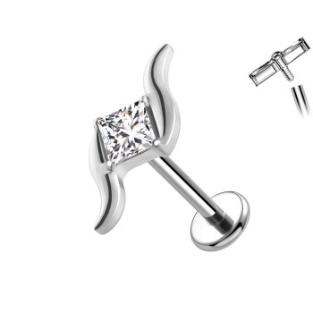 Piercing Labret in Titanio a Forma Curva con Cristallo Quadrato