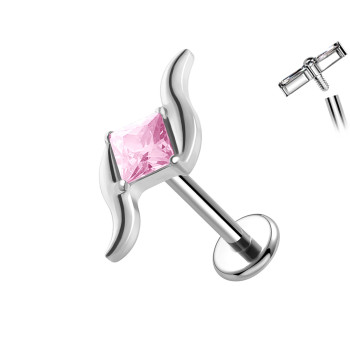 Piercing Labret in Titanio a Forma Curva con Cristallo Quadrato