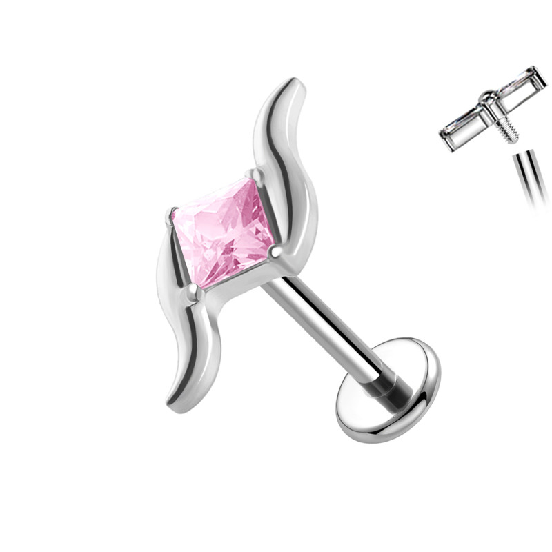 Piercing Labret in Titanio a Forma Curva con Cristallo Quadrato