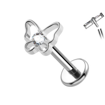 Piercing Labret in Titanio a Forma di Farfalla con Cristallo