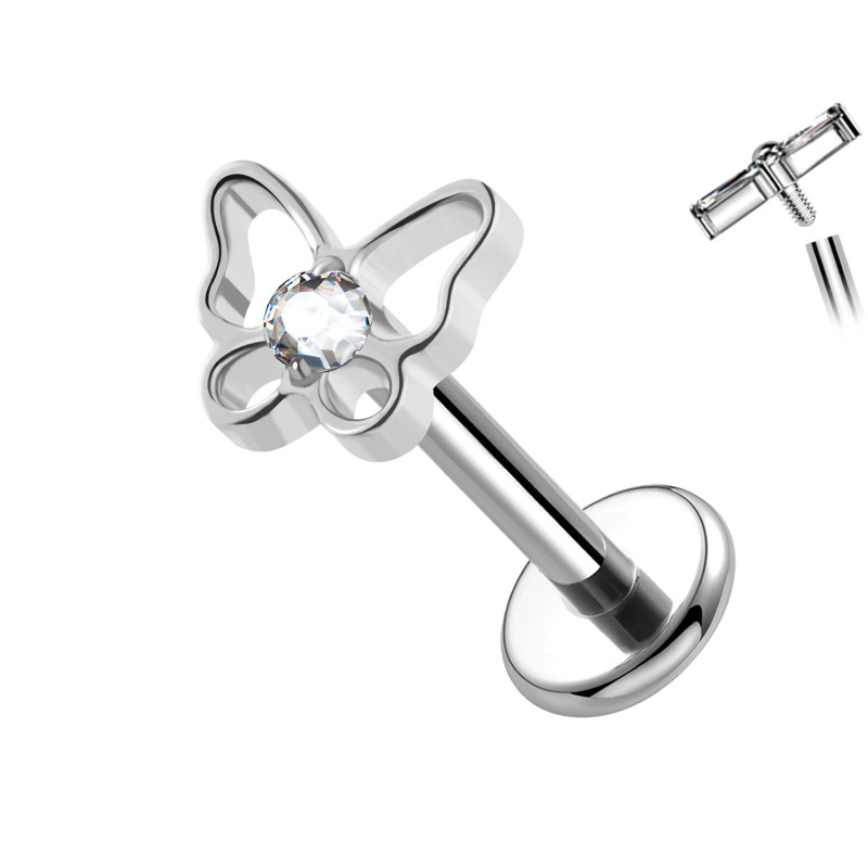 Piercing Labret in Titanio a Forma di Farfalla con Cristallo