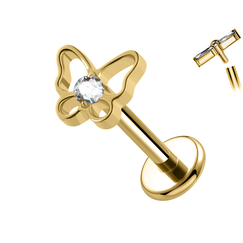 Piercing Labret in Titanio a Forma di Farfalla con Cristallo