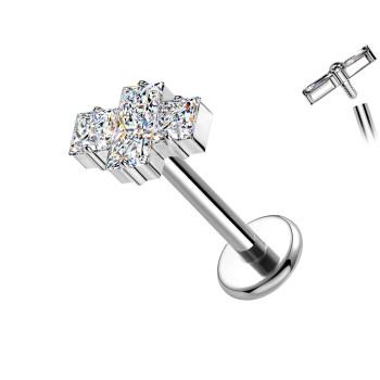 Piercing in Titanio a Forma Lineare Tre Cristalli Rettangolari