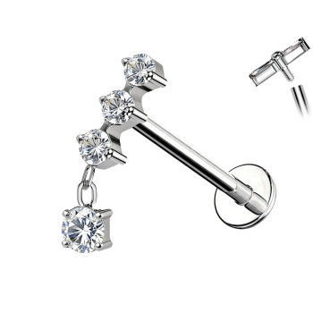Piercing Labret In Titanio Con 3 Cristalli con Pedente