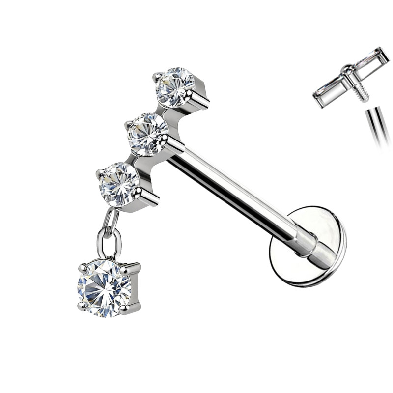 Piercing Labret In Titanio Con 3 Cristalli con Pedente