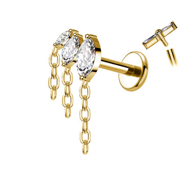 Piercing Labret In Titanio Con 3 Cristalli con Catene
