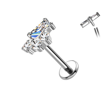 Piercing Labret in Titanio con Cristallo Rectangolare