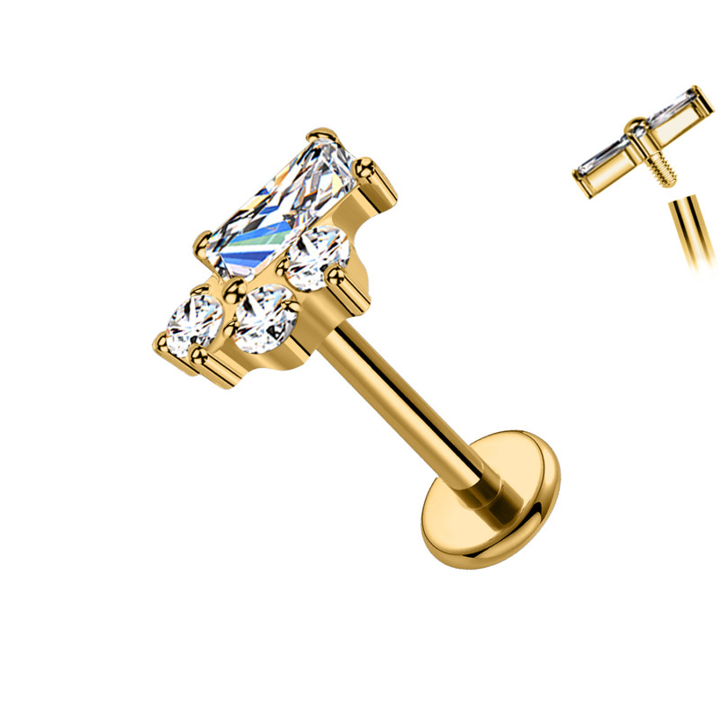 Piercing Labret in Titanio con Cristallo Rectangolare