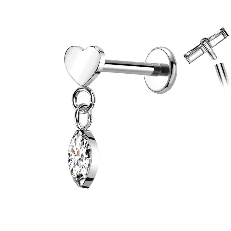 Titanium Labret Piercing with Heart-Shaped Crystal