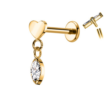 Piercing Labret in Titanio con Cristallo a Forma di Cuore