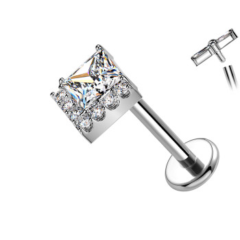 Piercing Labret in Titanio con Cristallo Quadrato
