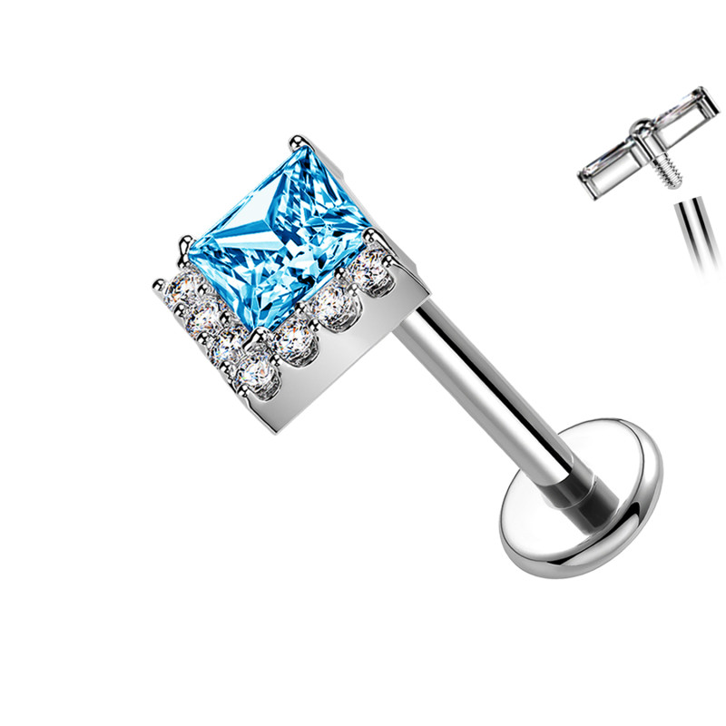 Titanium Labret Piercing with Square Crystal