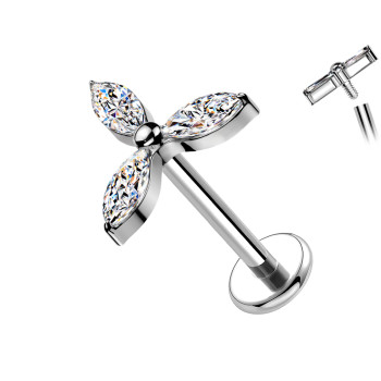 Titanium Labret Piercing with Flower-Shaped Crystal