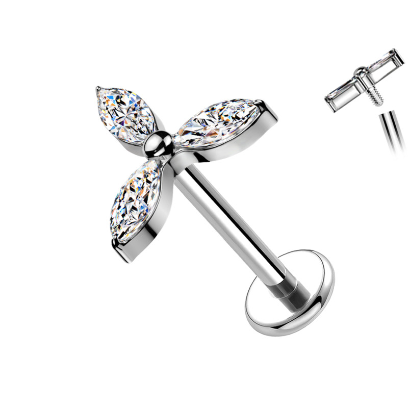 Titanium Labret Piercing with Flower-Shaped Crystal