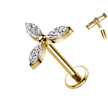 Titanium Labret Piercing with Flower-Shaped Crystal