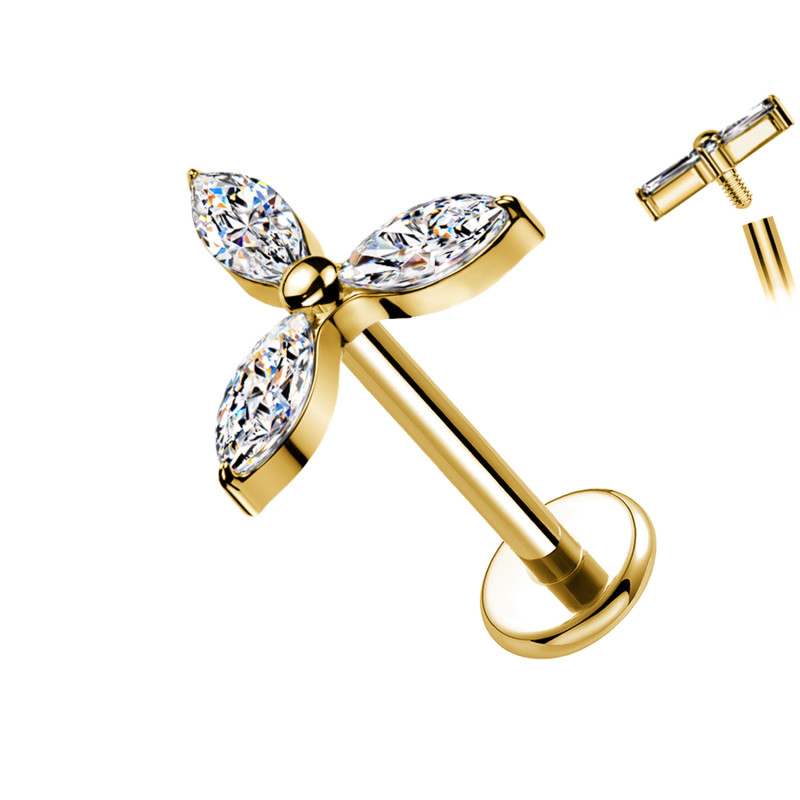 Titanium Labret Piercing with Flower-Shaped Crystal