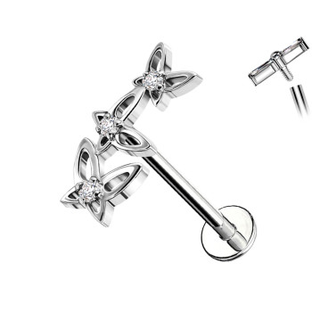 Piercing Labret in Titanio con Cristalli a Forma di Fiore