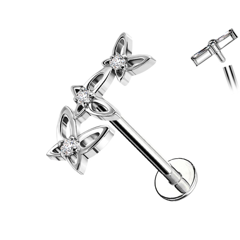 Titanium Labret Piercing with Flower-Shaped Crystals