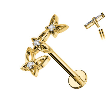 Piercing Labret in Titanio con Cristalli a Forma di Fiore