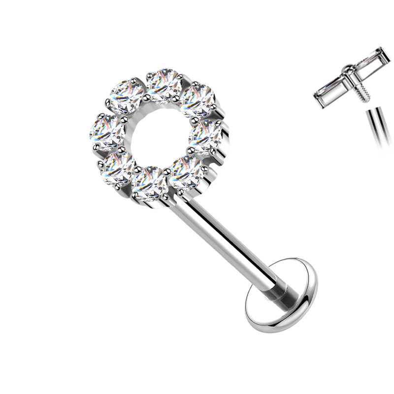 Piercing Labret in Titanio con Cristalli a Cerchio