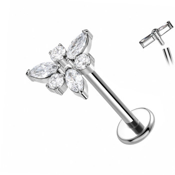 Piercing Labret in Titanio con Cristalli Rotondi e a Navette